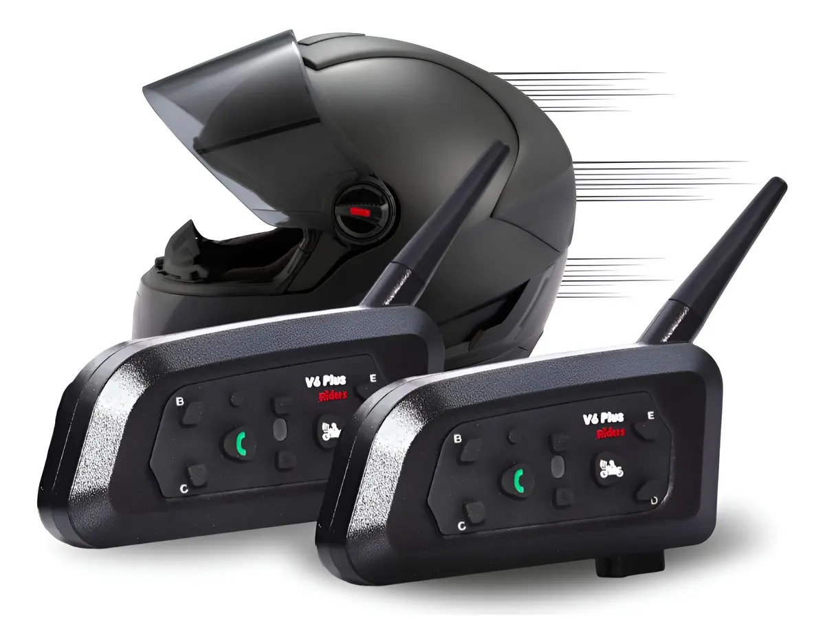 Intercomunicador de capacete Bluetooth V6 Plus, par de 2 unidades